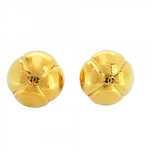 Chanel Coco Mark Earrings, GP Plated Gold, Women's - Picture 1 of 8